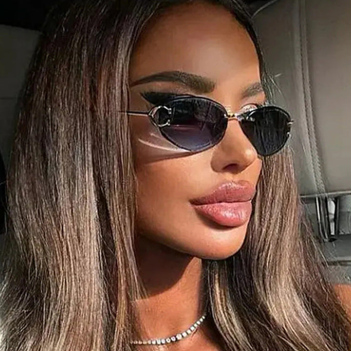 Women's elegant oval-shaped sunglasses with fashionable metal frame Kalsten