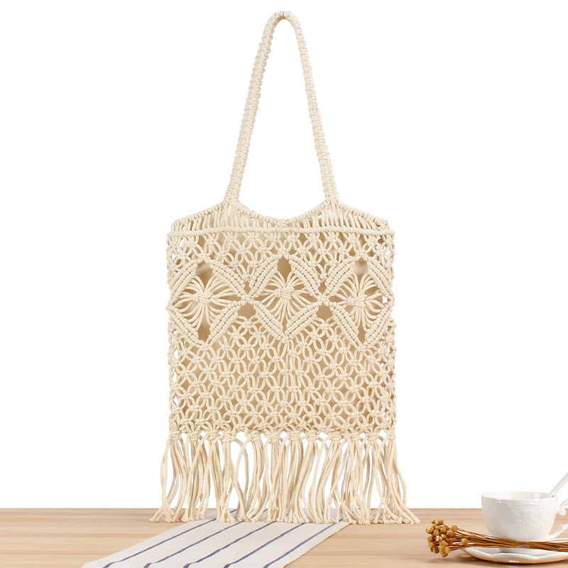 Macrame Tote Bag with Decorative Fringes Kalsten