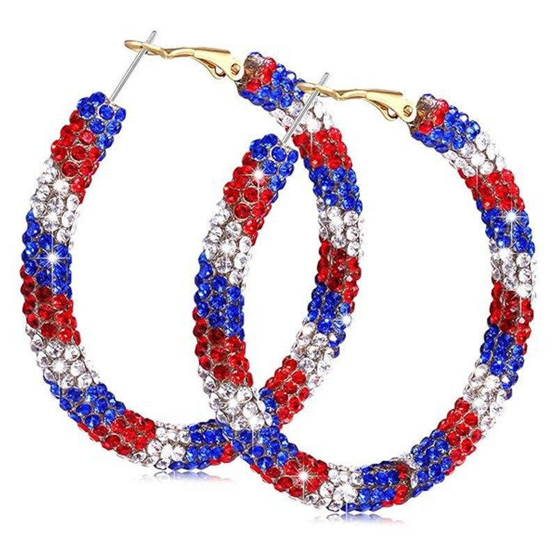 Women’s striking rhinestone earrings with flag motif United States Kalsten