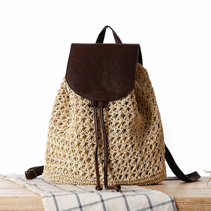 Macramee Backpack Bag with Elegant Leather Lid Kalsten