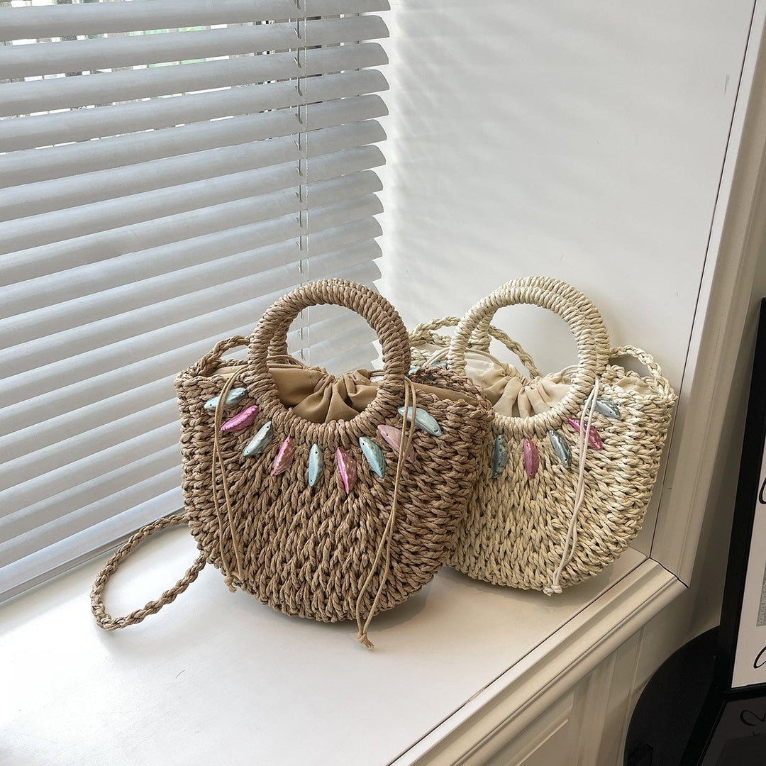 Fashionable straw bag with pearl embellishments Kalsten