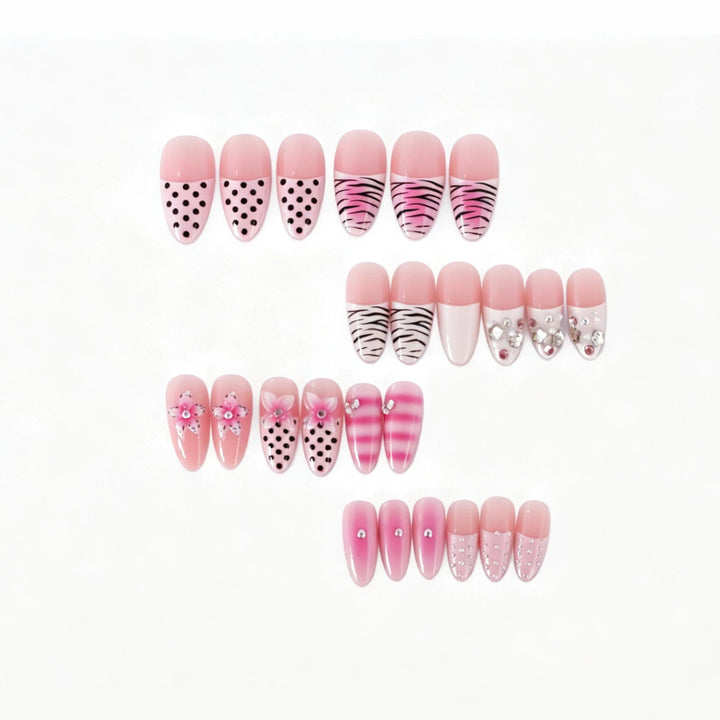 Artistic Press-On Nail Design with Unique Patterns and Rhinestone Accents Kalsten