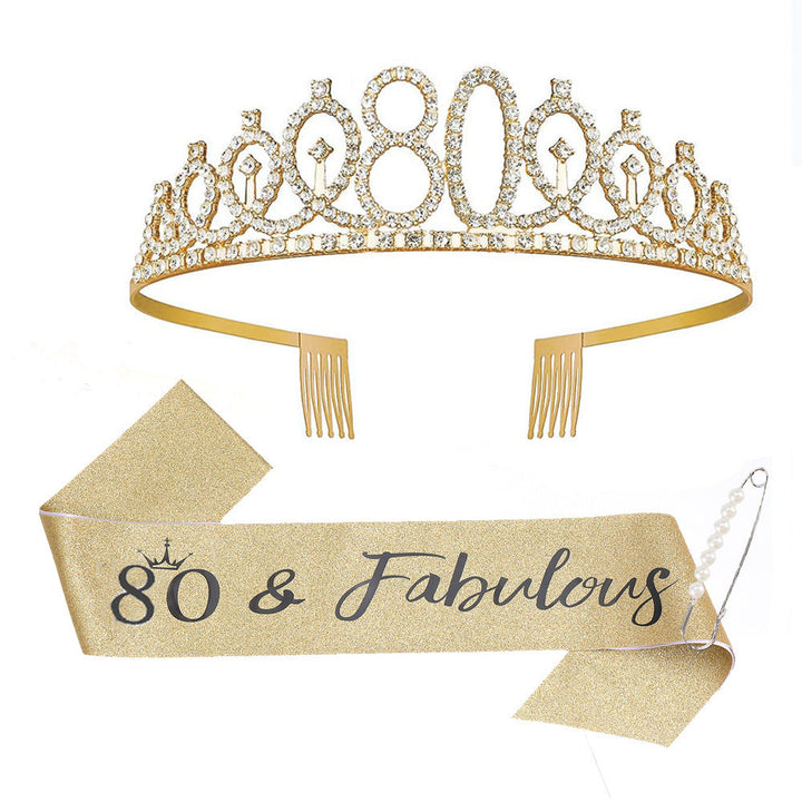 Ladies Sparkling Tiara with personalized 80th Birthday Inscription Kalsten