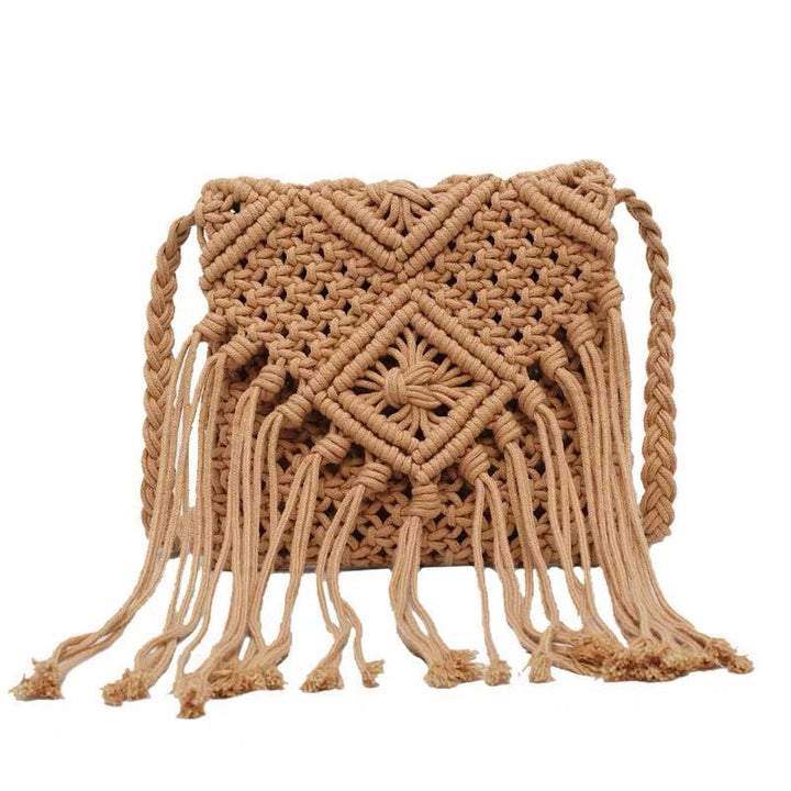Macrame Shoulder Bag with Fringes Kalsten