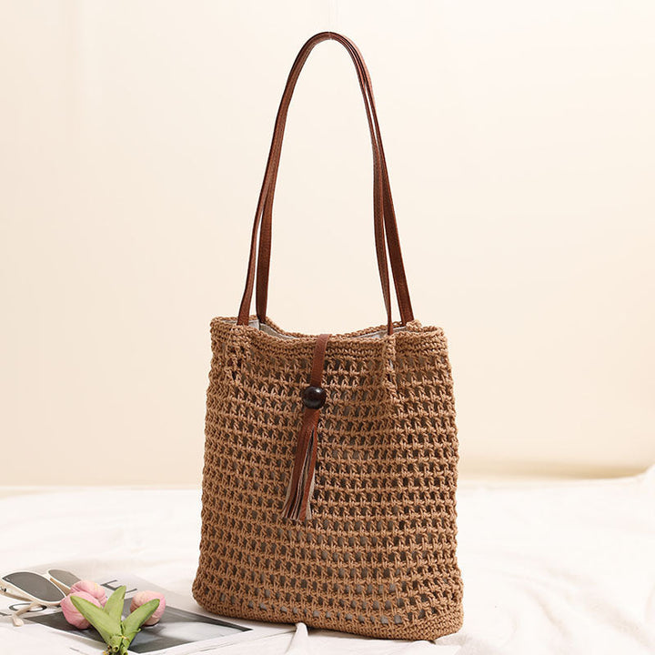 Hand-knotted basket bag with elegant leather handles Kalsten