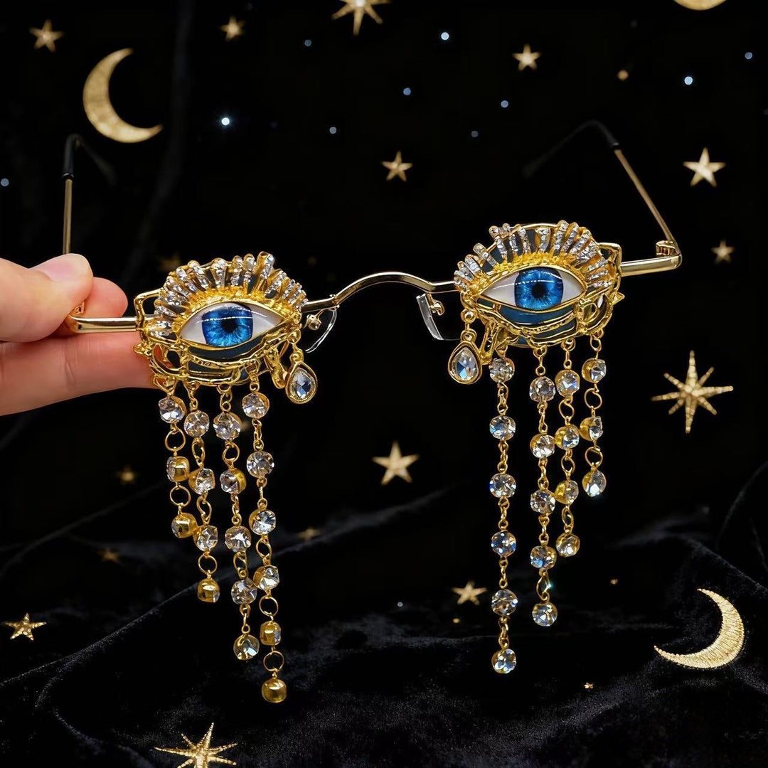 Ladies creative glossy glasses with eye motif and sparkling embellishments Kalsten