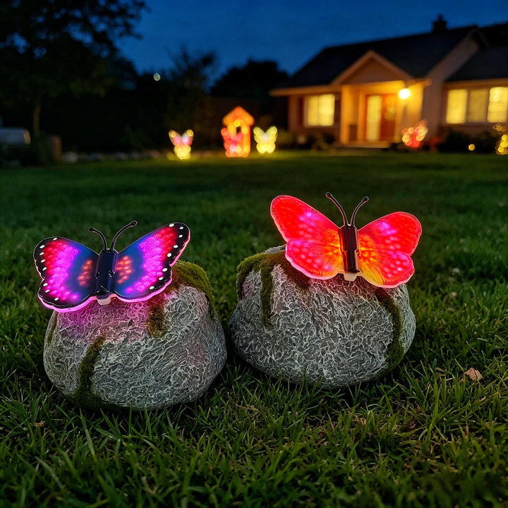 Decorative Solar-Powered Butterfly Perched Stone LED Garden Accent Kalsten