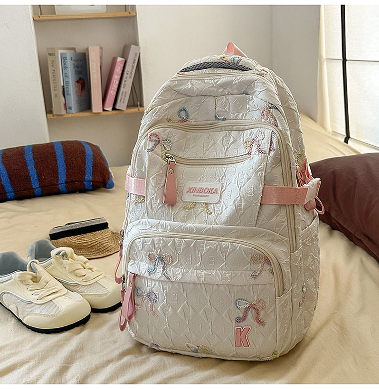 Decorative Embellished Quilted School Backpack