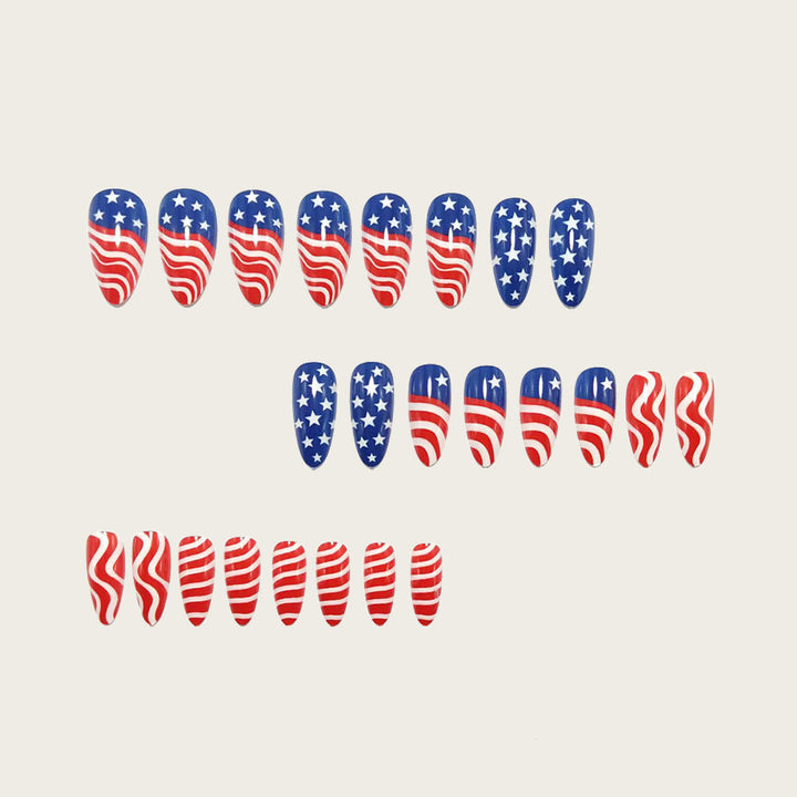 Artificial Nails in Patriotic Waves and Stars Design Kalsten