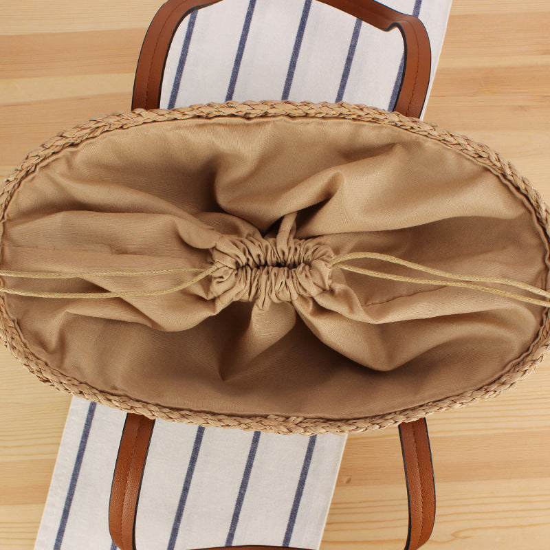Durable straw tote bag with sturdy leather handles Kalsten