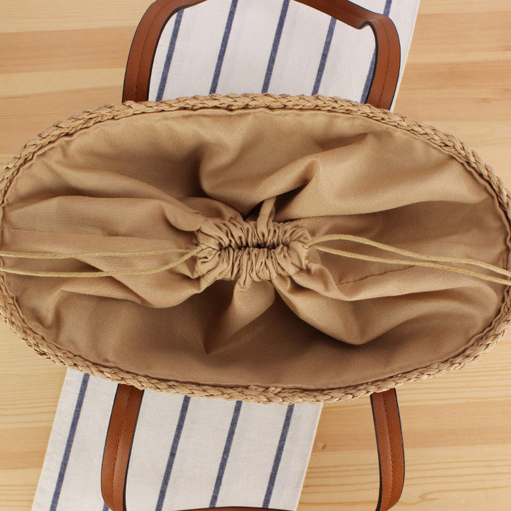 Durable straw tote bag with sturdy leather handles Kalsten