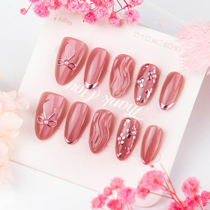 Artificial nail set with elegant rose and gold embellishments Acalora