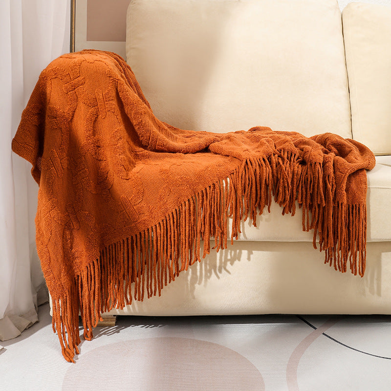 Unisex Textured Fringe Throw Blanket