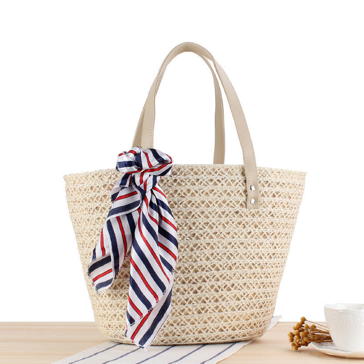Woven Material Beach Bag with Elegant Bow Decoration Kalsten