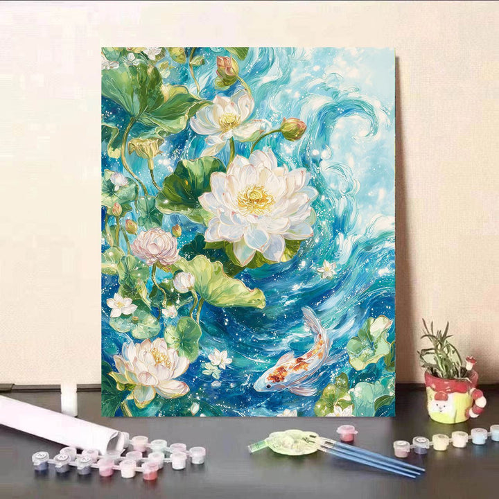 DIY Water Lily and Koi Fish Canvas Painting Kit Kalsten