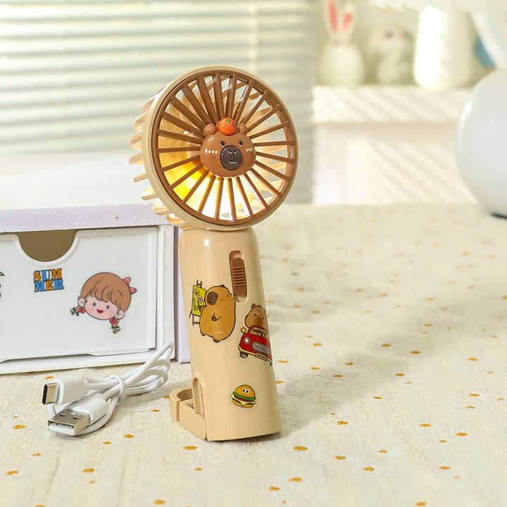 Women's Portable Handheld Fan with Integrated LED Light and Animal Design Kalsten