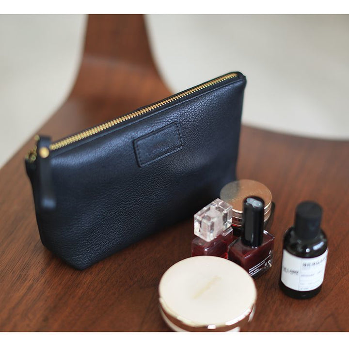 Textured Leather Zip Cosmetic Pouch Kalsten
