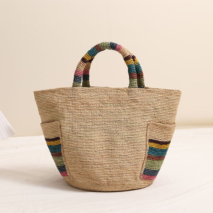 Handcrafted basket bag with colorful stripe accents Kalsten