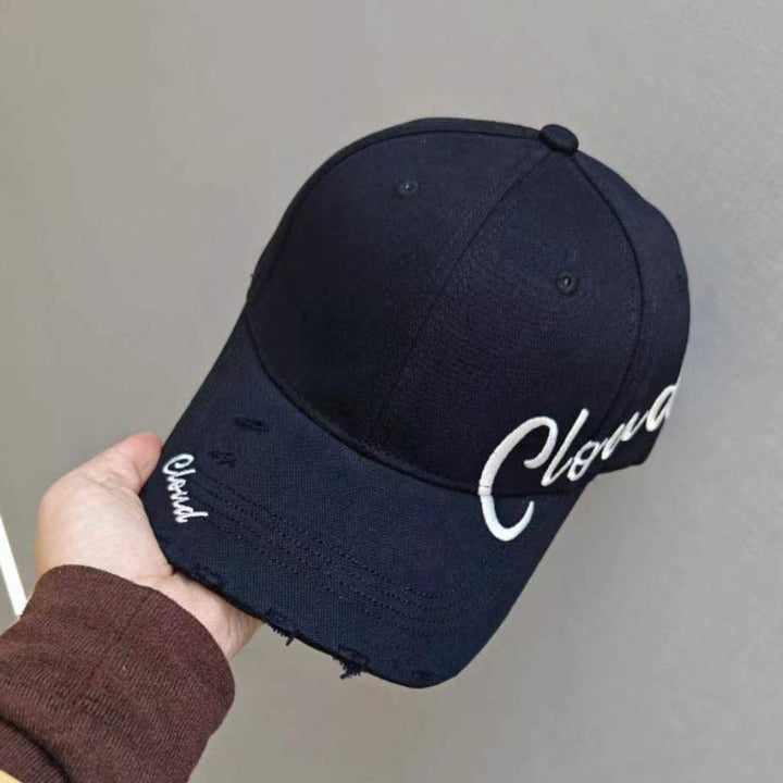 Women's Distressed Cotton Baseball Cap with Scripted Design Kalsten