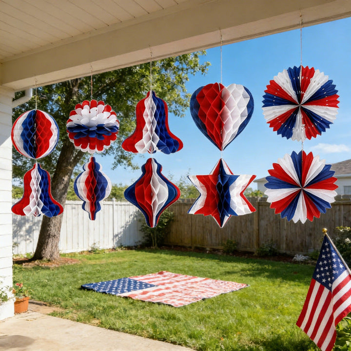 Unisex nan patriotic honeycomb paper hanging party decorations set with assorted three-dimensional shapes Kalsten