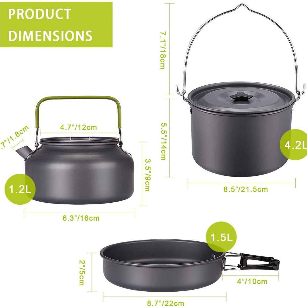 ultralight anodized aluminum camping cookware set with folding-handle kettle nesting pot and compact utensil kit Kalsten