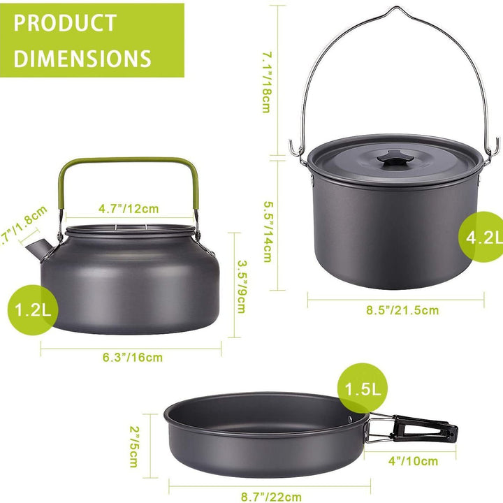 ultralight anodized aluminum camping cookware set with folding-handle kettle nesting pot and compact utensil kit Kalsten