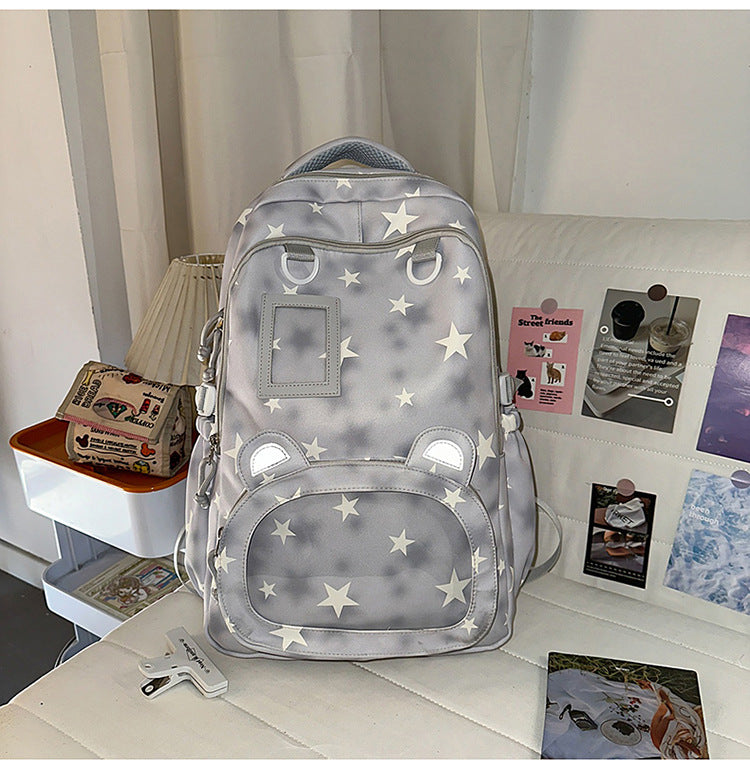 Multi-Compartment Star-Patterned School Backpack