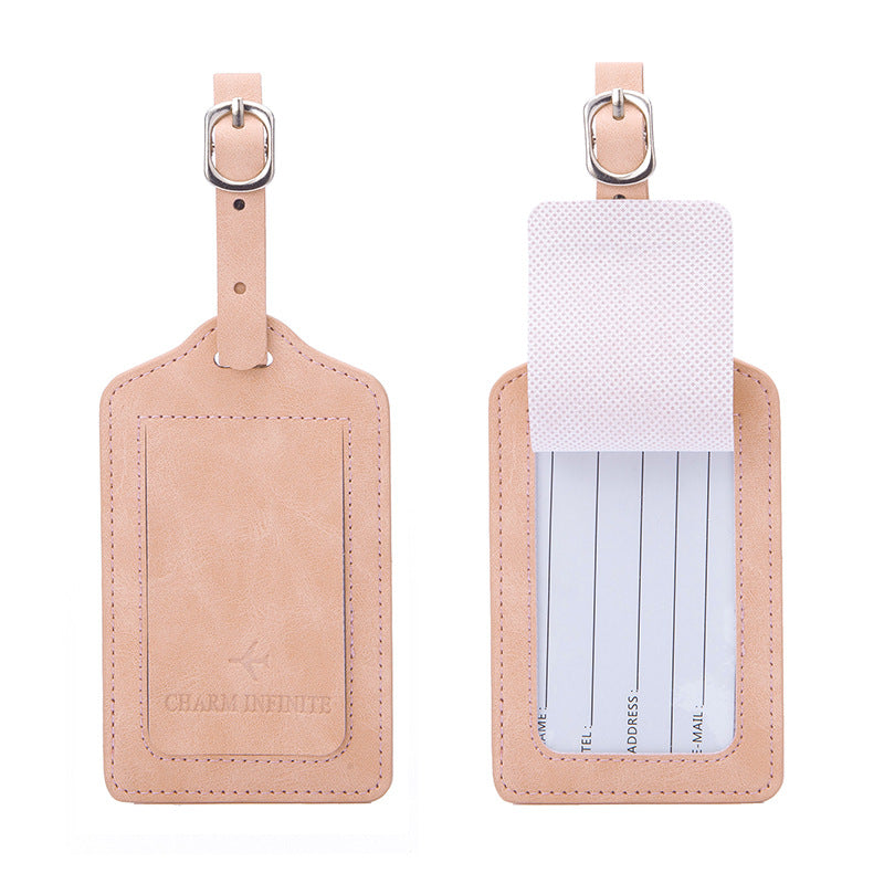 vintage leather luggage tag with transparent ID window and adjustable buckle strap Kalsten