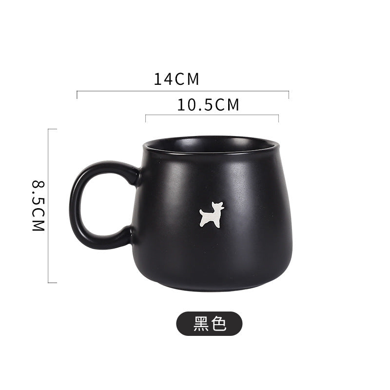Matte Ceramic Tapered Round Coffee Mug With Deer Head Antler Graphic And Oversized Ergonomic Handle