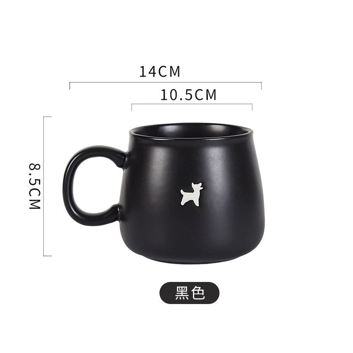 Matte Ceramic Tapered Round Coffee Mug With Deer Head Antler Graphic And Oversized Ergonomic Handle