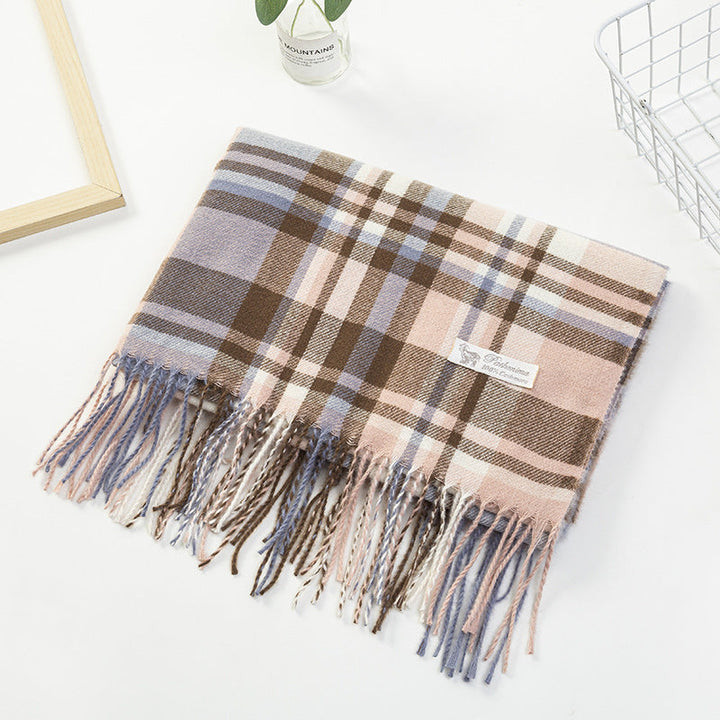 Women Plaid-Fringe Scarf made of soft material Kalsten