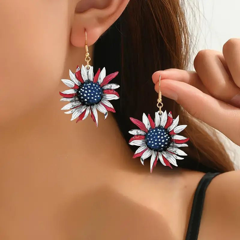 Women's hand-painted sunflower earrings in flag design made of lightweight metal Kalsten