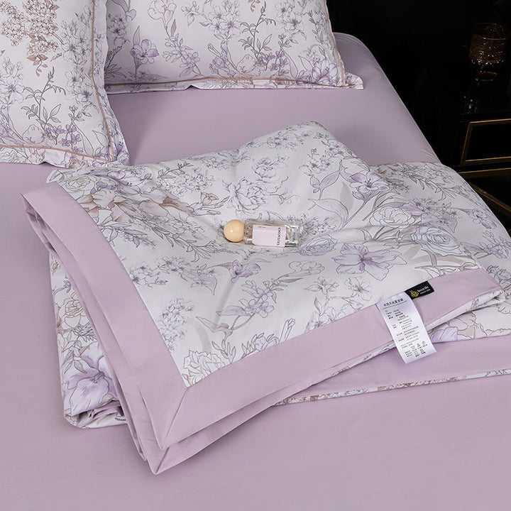 Floral Cotton Sateen Duvet Cover Set With Piped Border And Matching Pillow Shams
