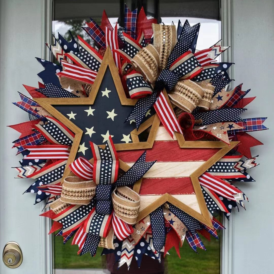 Unisex nan more patriotic door wreath in star design made of wood and jute ribbons Kalsten