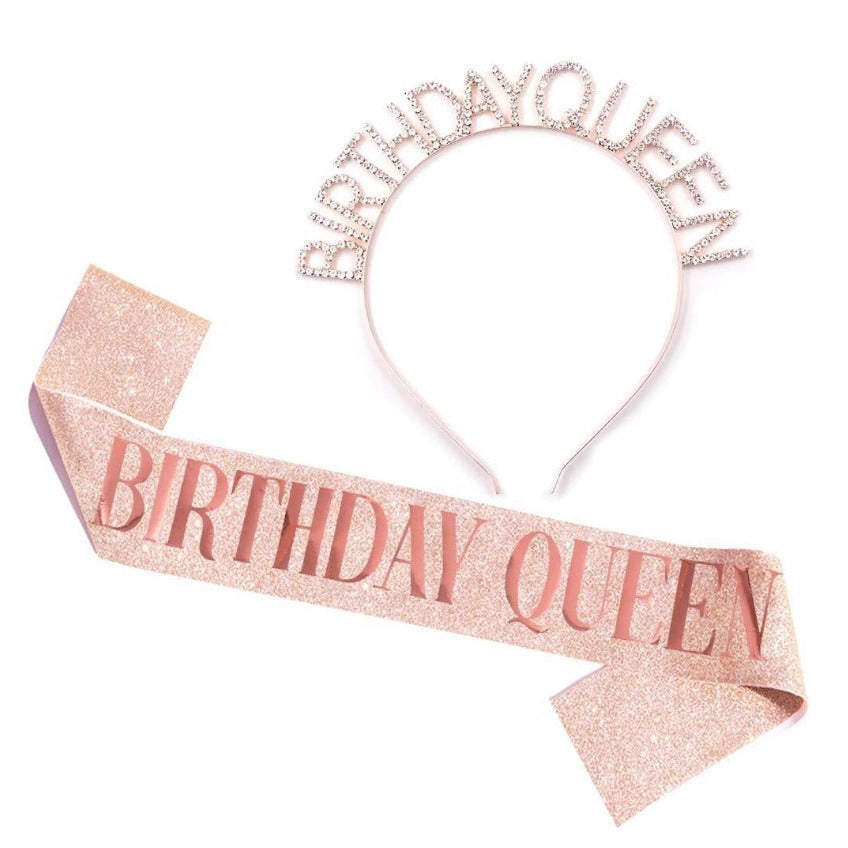 Ladies Glittering Birthday Crown with Festive Sash Kalsten