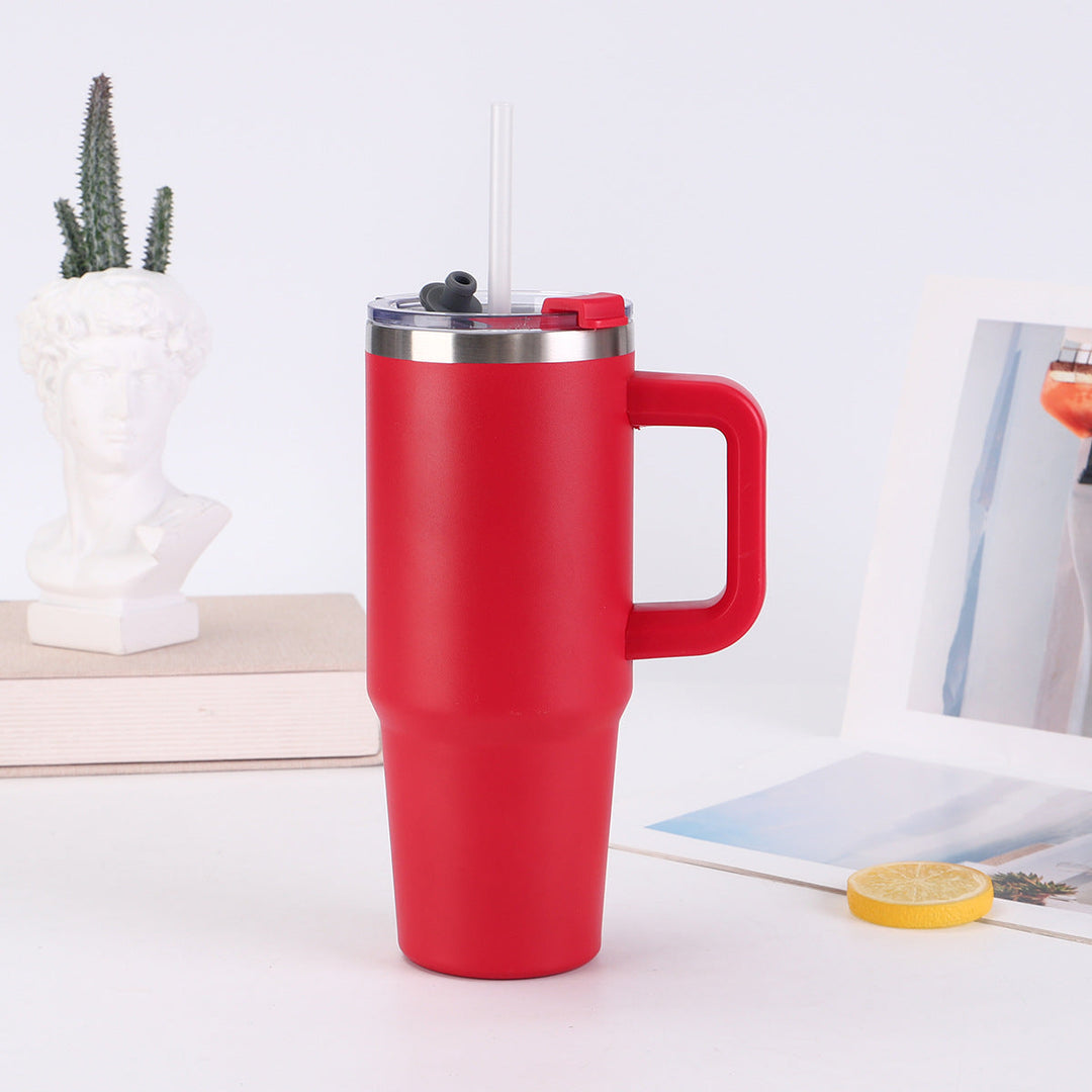 Ladies insulating cup with practical handle and straw Kalsten