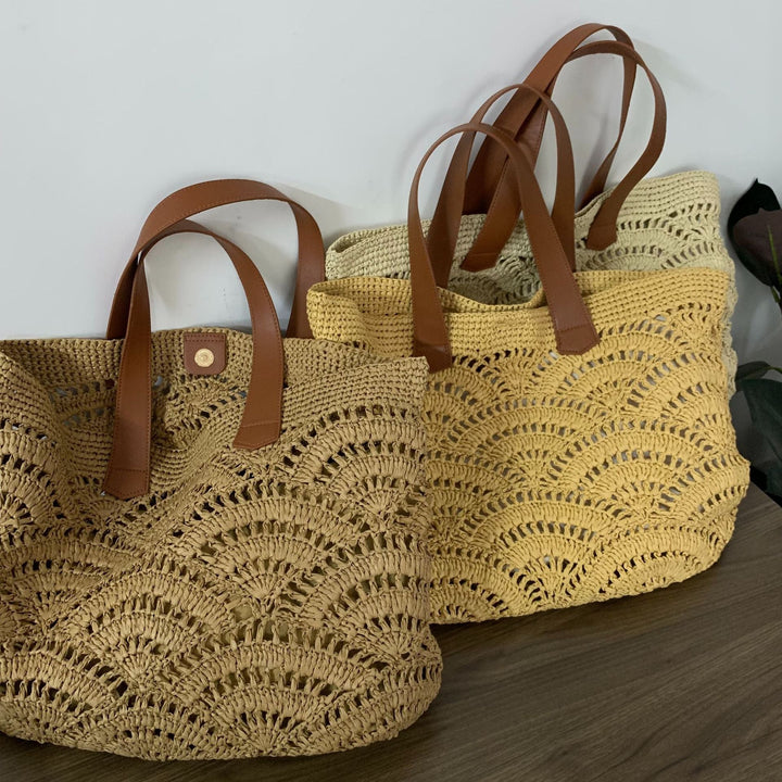 Handwoven macrame bag with leather handles Kalsten
