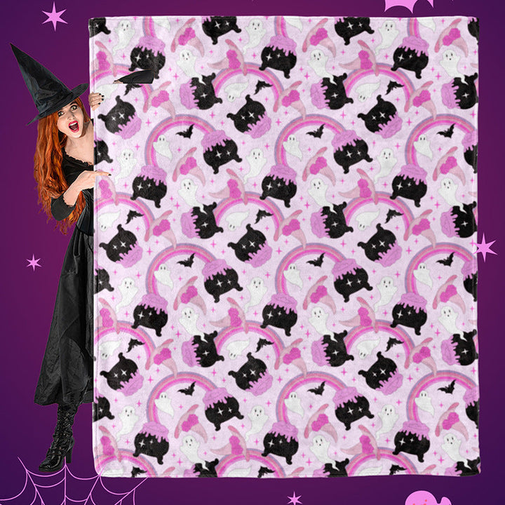 Cuddly blanket with playful motifs of cats and rainbows Kalsten