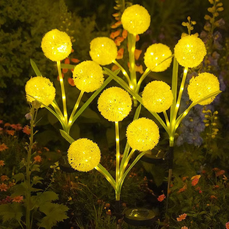 Dandelion-Inspired Solar Garden Stake Lights With Integrated Solar Panel And Dual Floral Globes Kalsten