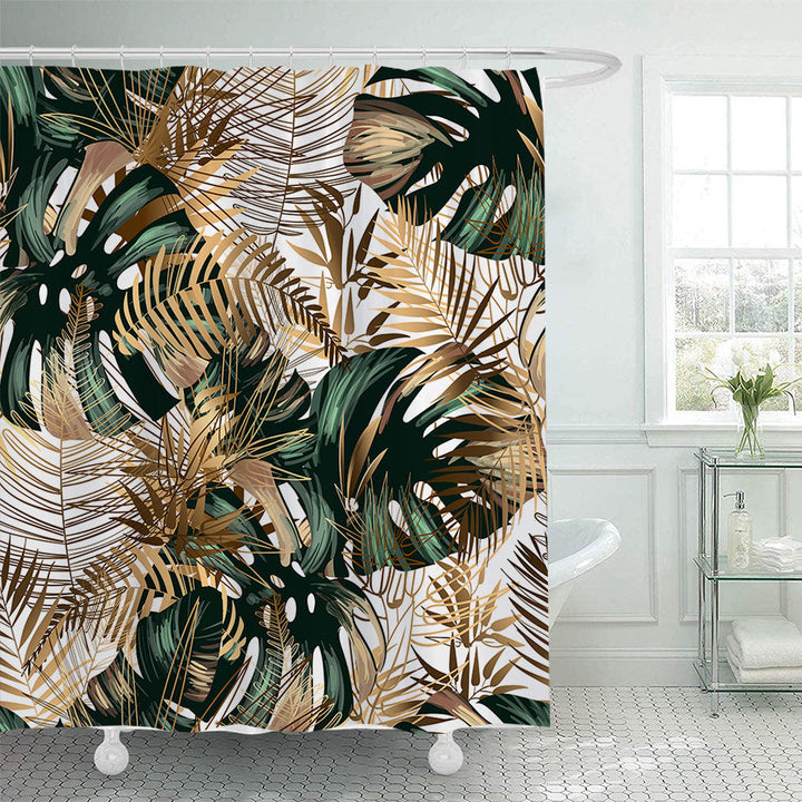 Tropical Leaf Print Shower Curtain Kalsten