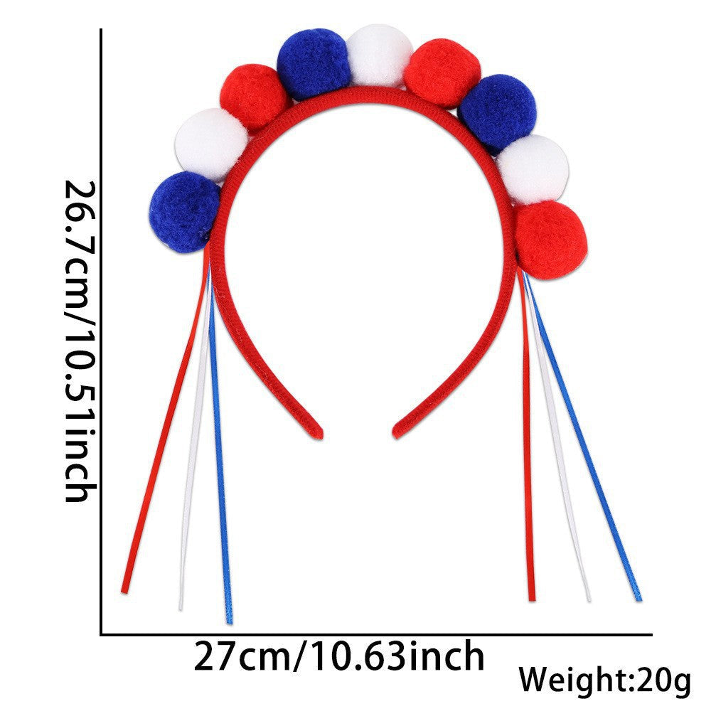 Unisex nan eye-catching party headband with attached pom poms, star tinsel, and small flag pendants Kalsten
