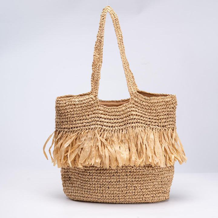 Straw bag with fringes and modern details Kalsten
