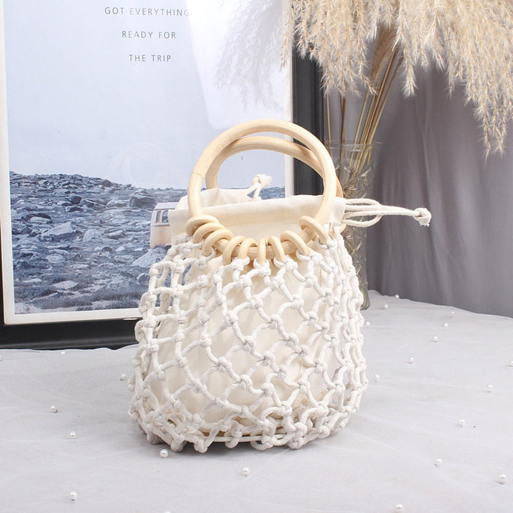 Macrame Carrying Bag with Wooden Handles Kalsten
