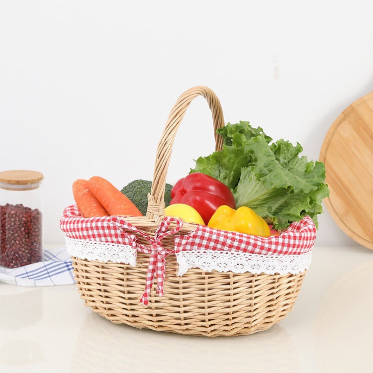 Ladies basket made of woven material with romantic inner lining Kalsten