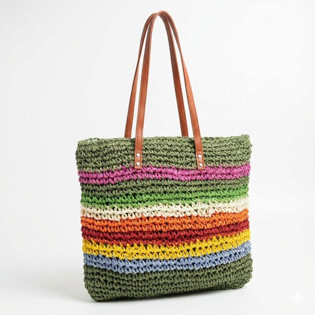 Handcrafted Tote Bag Made from Sustainable Materials with Colorful Stripes Kalsten
