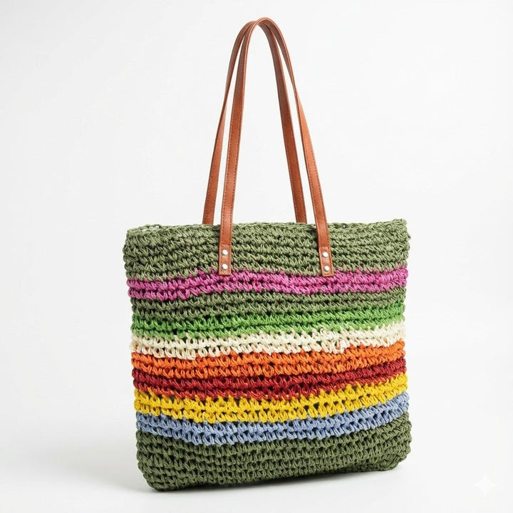 Handcrafted Tote Bag Made from Sustainable Materials with Colorful Stripes Kalsten