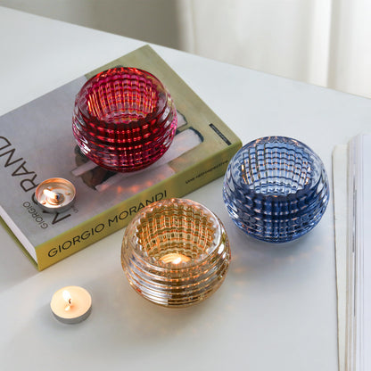 Round Ribbed Glass Votive Candle Holder for Tealights Acalora