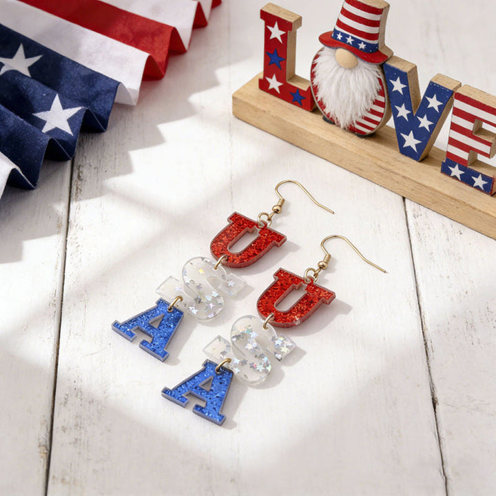 Ladies nan statement earrings with bow shape and American flag pendant Kalsten
