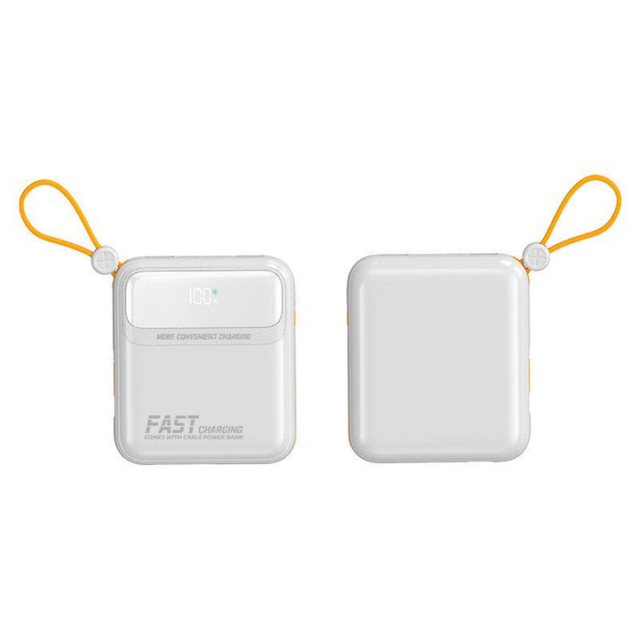 Compact power bank with integrated cable management and digital charge level display Kalsten