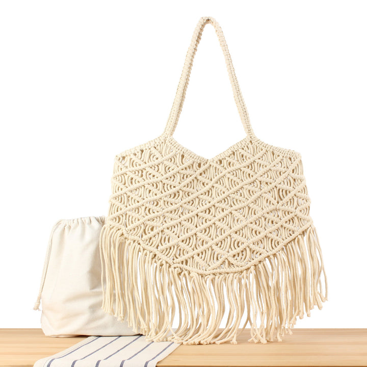 Macrame Tote Bag with Fringed Bottom Kalsten